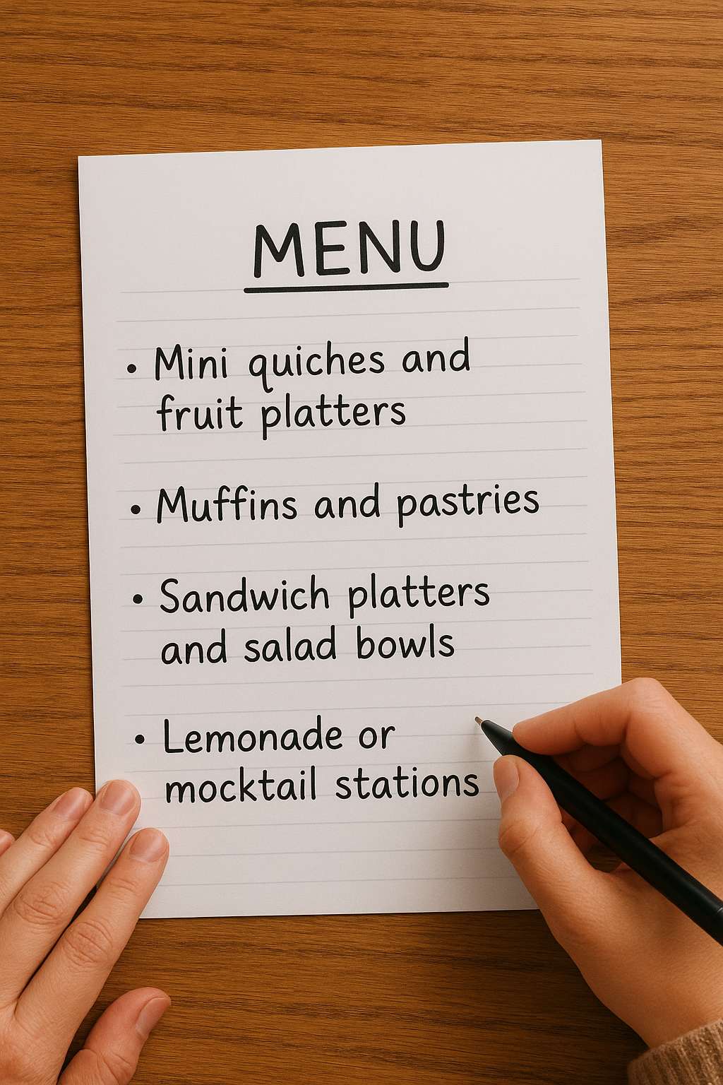 Baby shower menu planning ideas including brunch options like mini quiches fruit platters muffins pastries sandwiches salads and refreshing drinks or mocktails