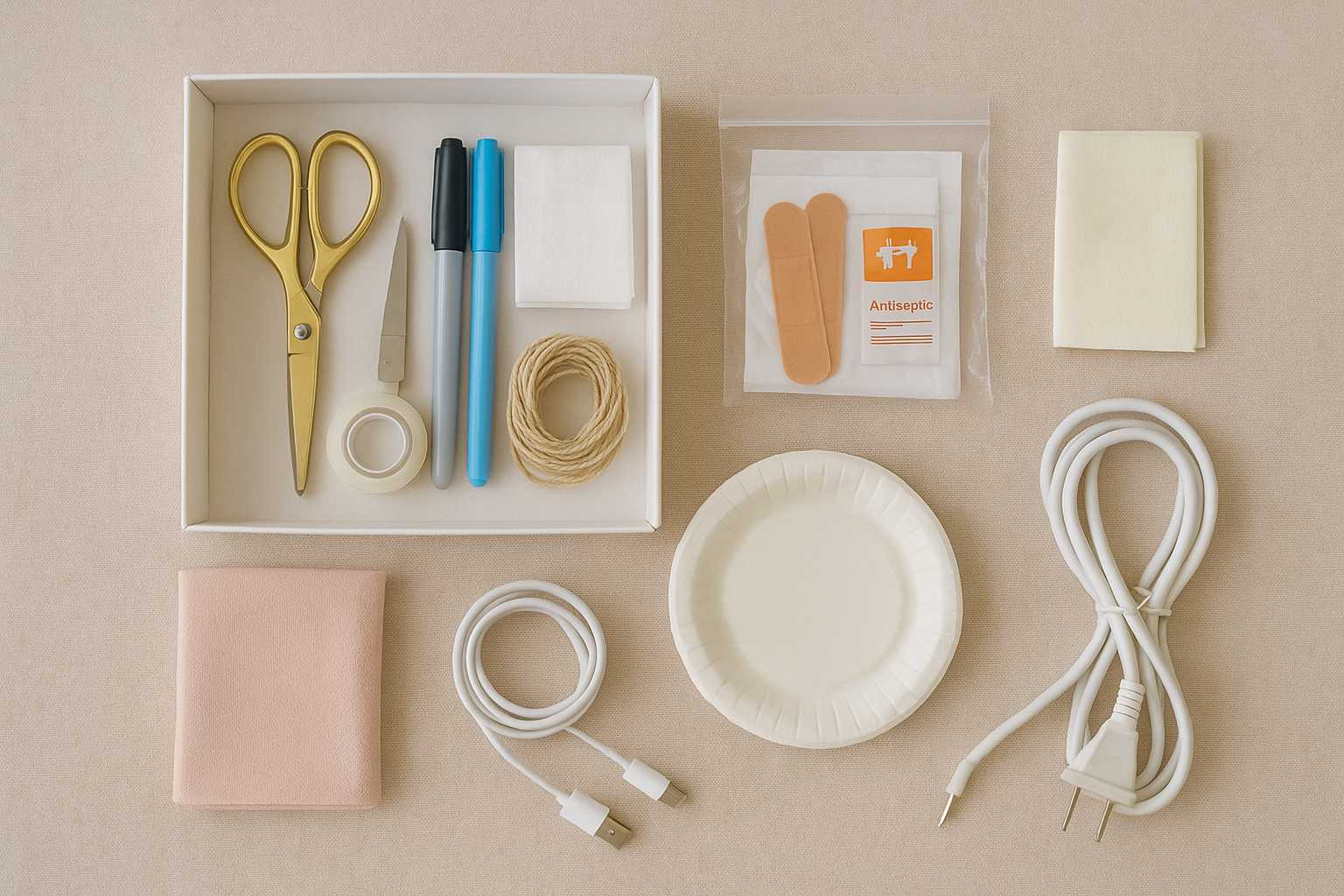 Baby shower supply checklist including scissors tape markers string extra utensils napkins plates first aid kit cleaning wipes extension cords and phone chargers."